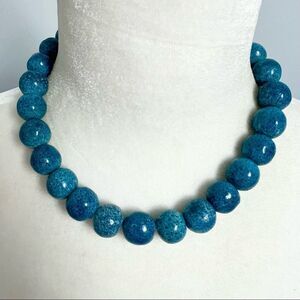 Speckled blue heavy sponge coral (?) beaded necklace